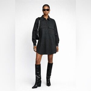 ZARA - Charcoal Shirt Dress | Long Sleeve, Pocket Detail